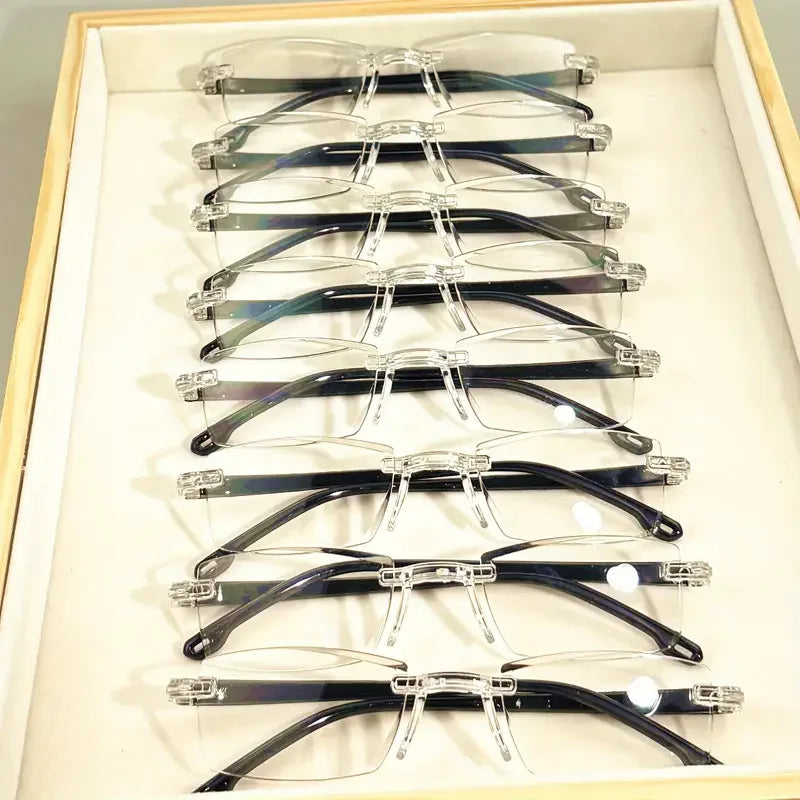 4 PK Mens Rectangular Rimless Blue Light Blocking Reading Glasses Unisex Readers