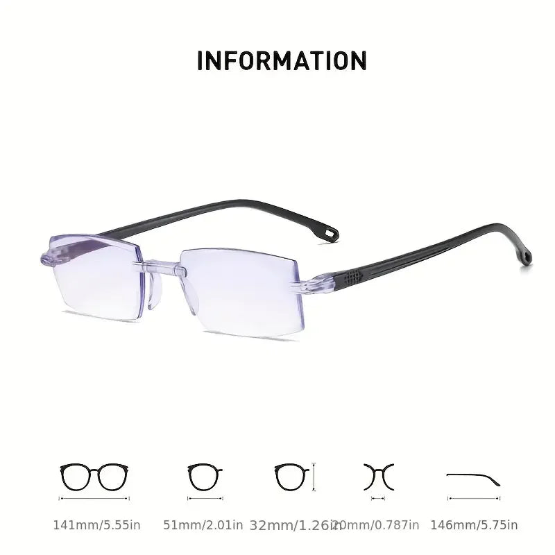 4 PK Mens Rectangular Rimless Blue Light Blocking Reading Glasses Unisex Readers