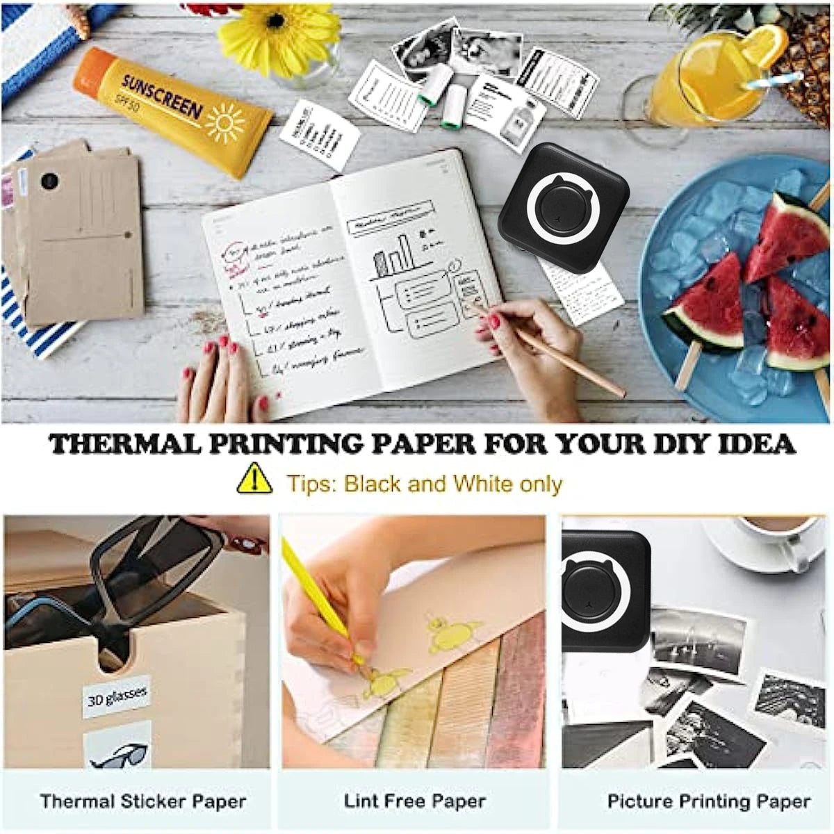Pocket Wireless Thermal Printer Portable Mini Sticker Maker Machine Rechargeable Inkless Photo Printer For Printing Label Journal Study Notes Memo Photos